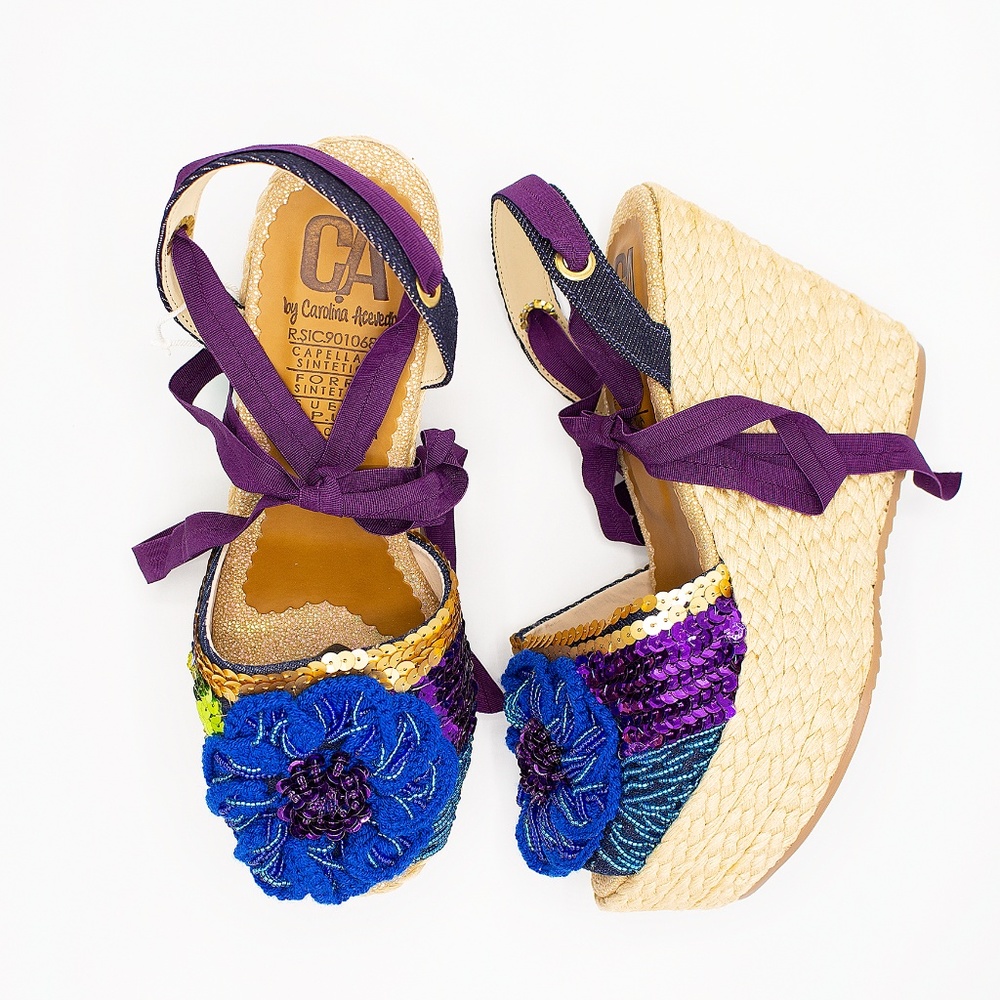 Cristina Acevedo Blue Flower Wedges